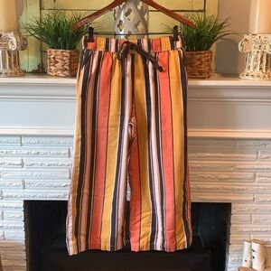 Urban Outfitters Orange Black Striped Wide Leg Pants High Waist Cropped Size M